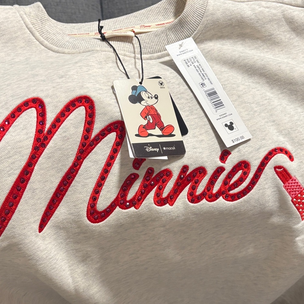 Disney Macys Minnie Mouse Sweatshirt - Crystals by Swarovski 1X - NEW